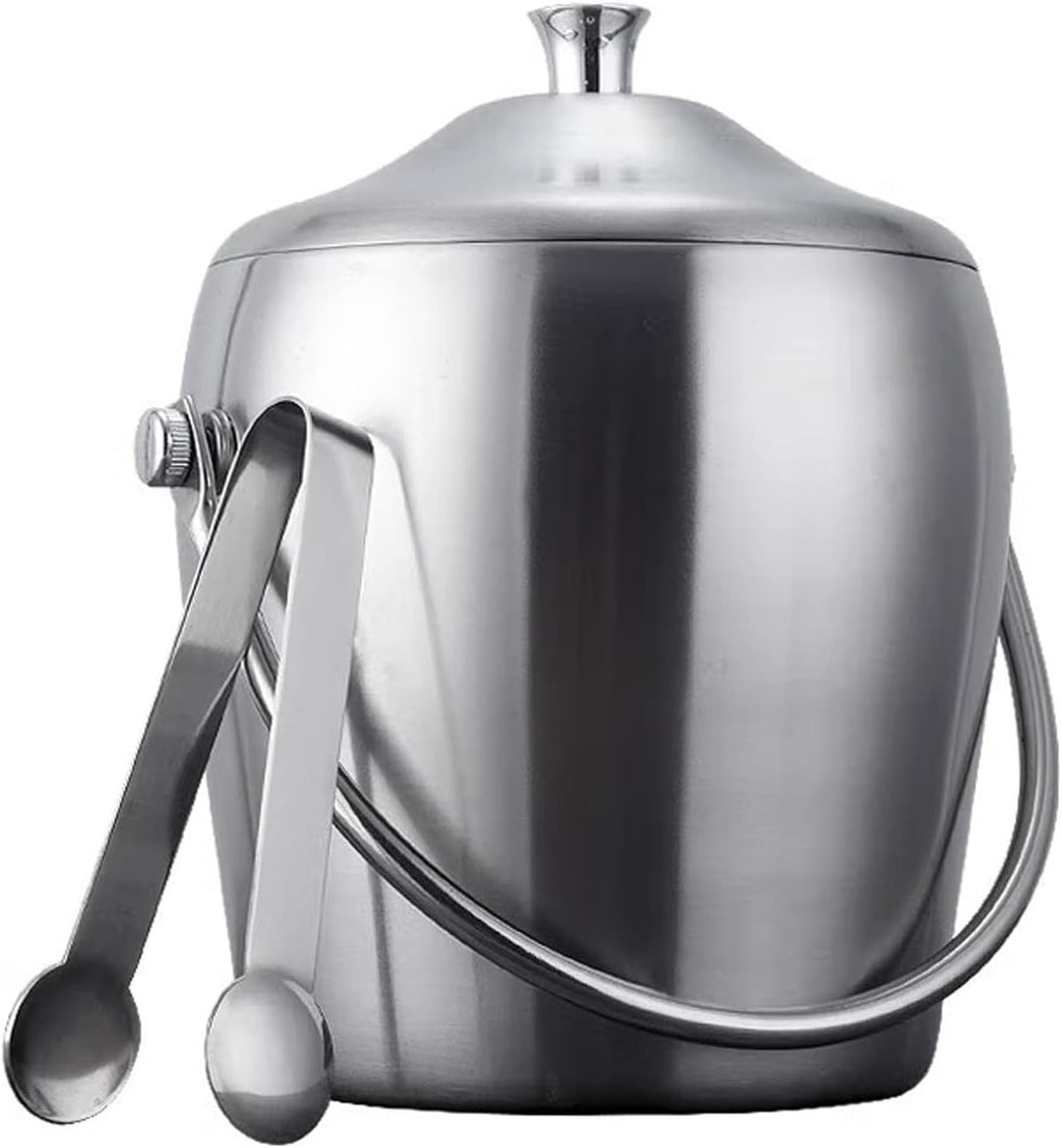 Ice Bucket Ice Bucket with Lid and Tongs Double Wall Insulated Stainless Steel Ice Bucket Ideal for Cocktail Bar, Parties, Chilling Wine, Champagne Ice Tub