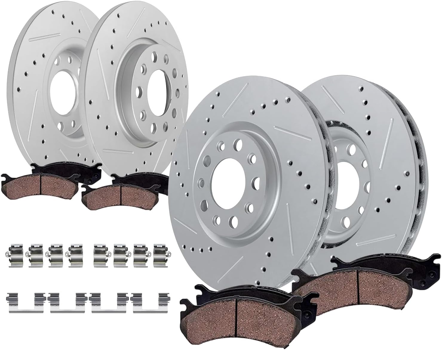 Detroit Axle - 8pc Brake Kit for Jeep 2014-2022 Cherokee [Single Piston Caliper], Drilled and Slotted Brakes Rotors Ceramic Brake Pads Replacement: 12.99' inch Front and 10.95' inch Rear Rotors