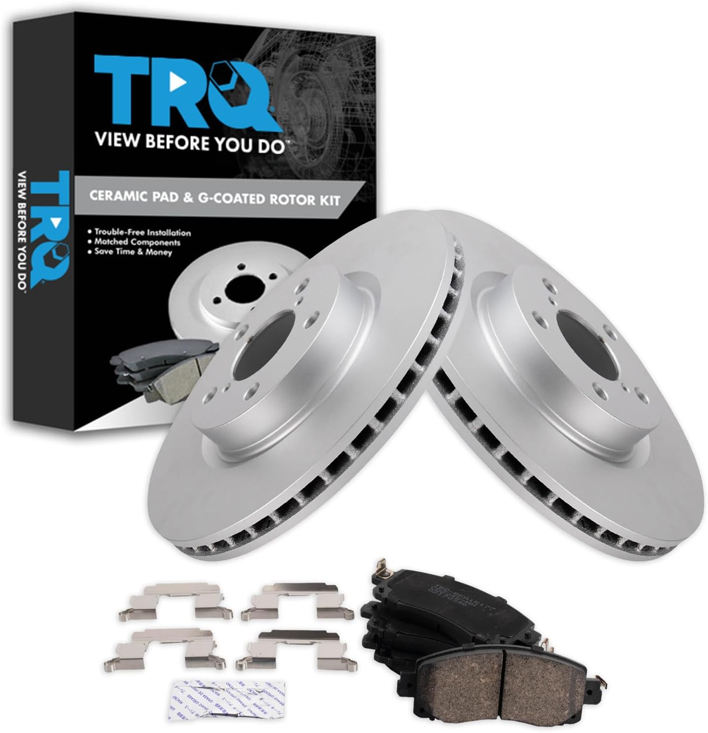TRQ Front Brake Pad and Rotor Set Ceramic Coated Vented Rotors Compatible with 2017-2019 Subaru Impreza
