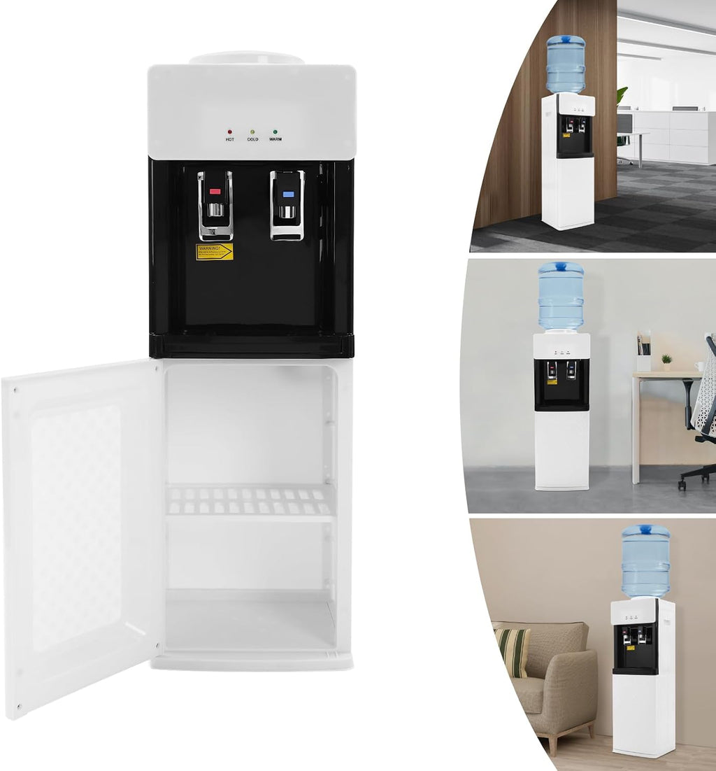 Water Coolers, 110V Bottom Loading Water Dispenser Cold Hot Water Dispenser Countertop Electric Water Dispenser Stainless Steel Bottom Loading Water Cooler for Homes, Gyms, Office (White)