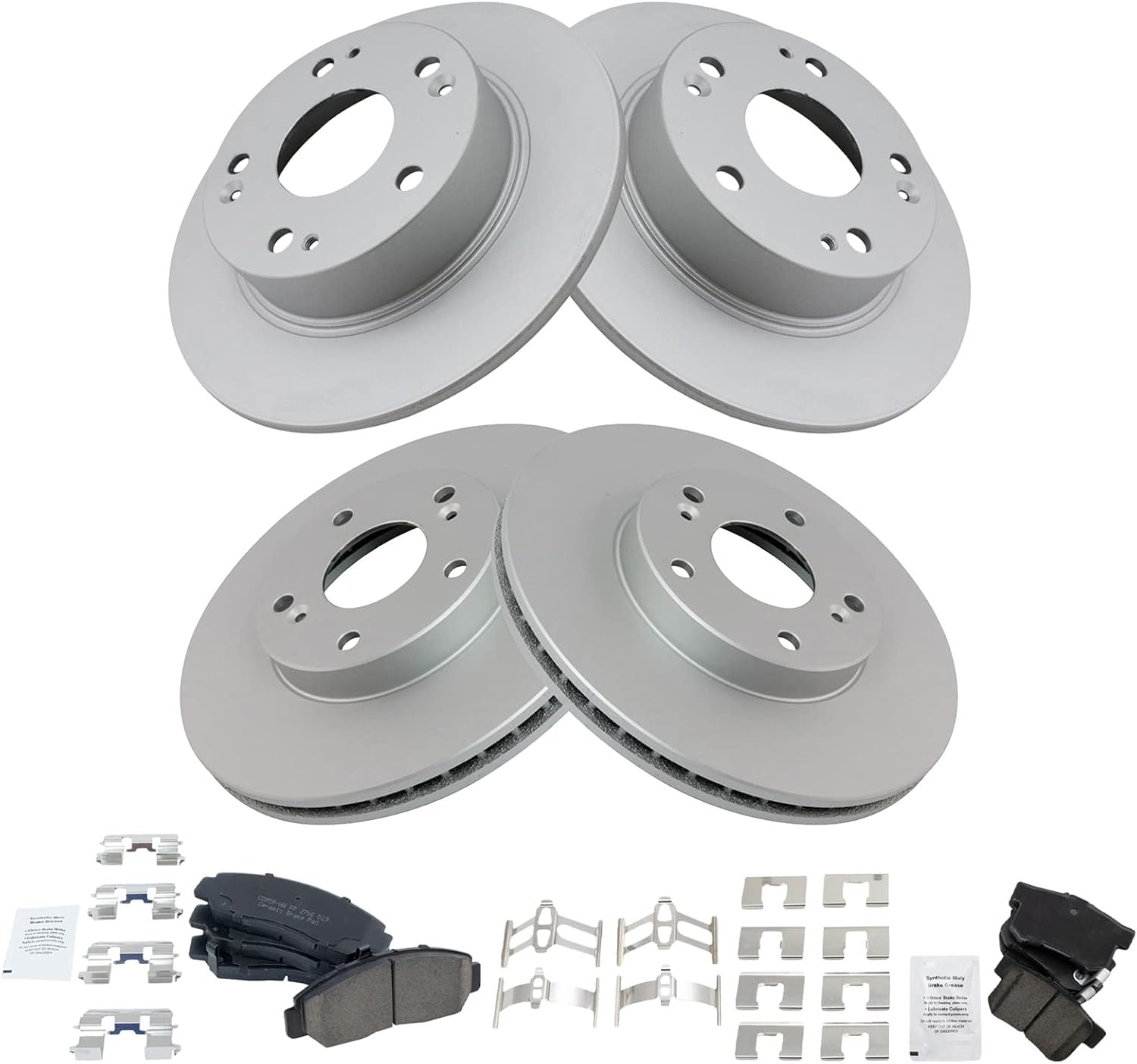 TRQ Front and Rear Brake Pad and Rotor Set Ceramic G Coated Rotors Compatible with 2003-2007 Honda Accord