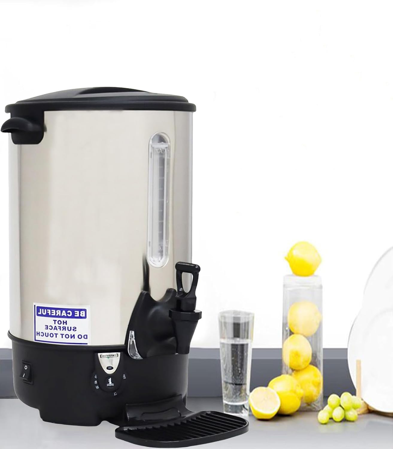 12.9L Commercial Large Capacity Stainless Steel Hot Water Dispenser Temperature Control Electric Boiling Bucket for Coffee Shops Milk Tea Shops Restaurants 110V 1500W