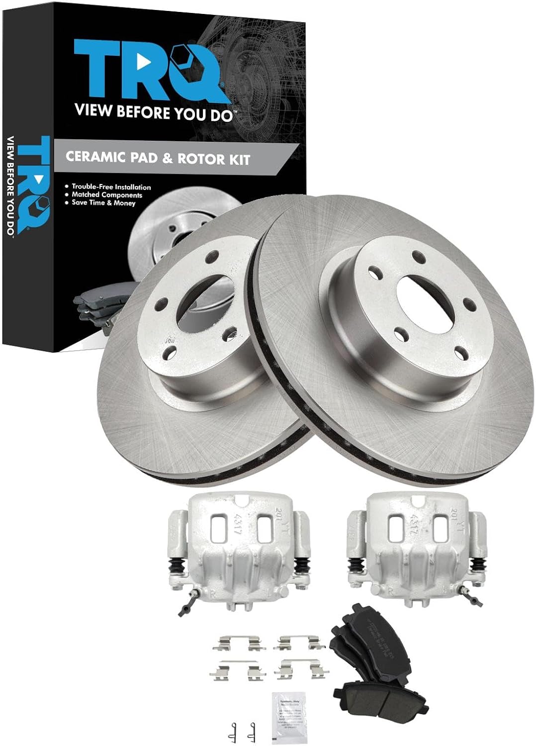 TRQ Front Brake Pad and Rotor Set Ceramic Calipers Compatible with 1998-2002 Subaru Forester 1997-2002 Legacy 1998-2001 Impreza 2000 Outback