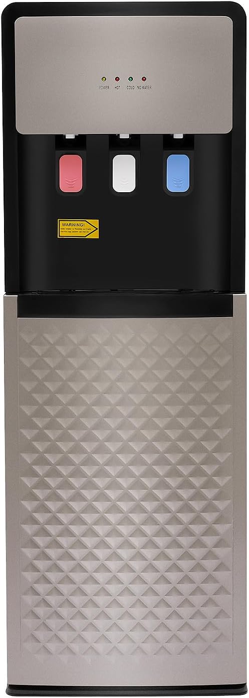 Bottom Loading Water Dispenser 5 Gallon, 3 Temperatures with Hot, Room & Cold Spouts Standing Water Cooler Dispenser with Indicator Light & Empty Bottle Alert for Home Office (Silver Grey)