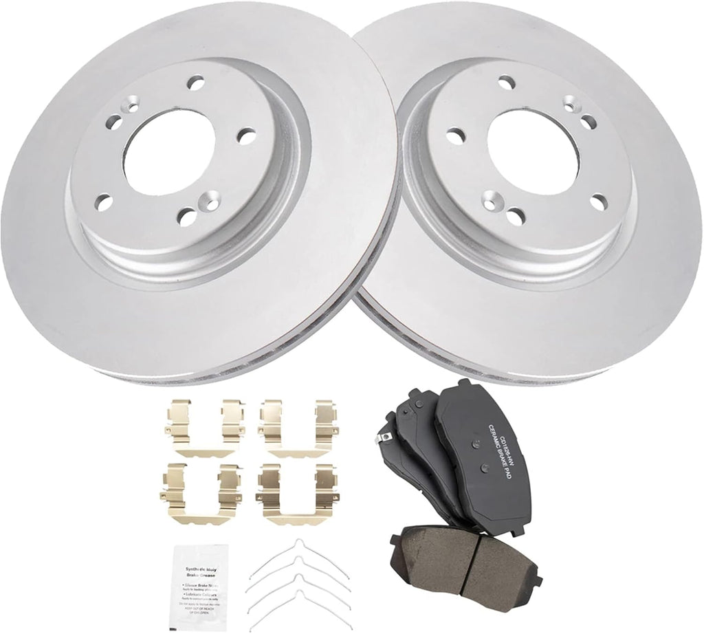 TRQ Front Brake Pad and Rotor Set Ceramic Vented Rotors Compatible with 2015-2019 Hyundai Sonata 2021-2024 Kona Electric 2016-2020 Kia Optima