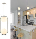 BYOLIIMA Modern Globe Pendant Light 2-Lights Brushed Nickel Chandelier Mid Century Ceiling Hanging Lighting Fixture White Globe Glass Shades for Kitchen Island Dining Room Bedroom