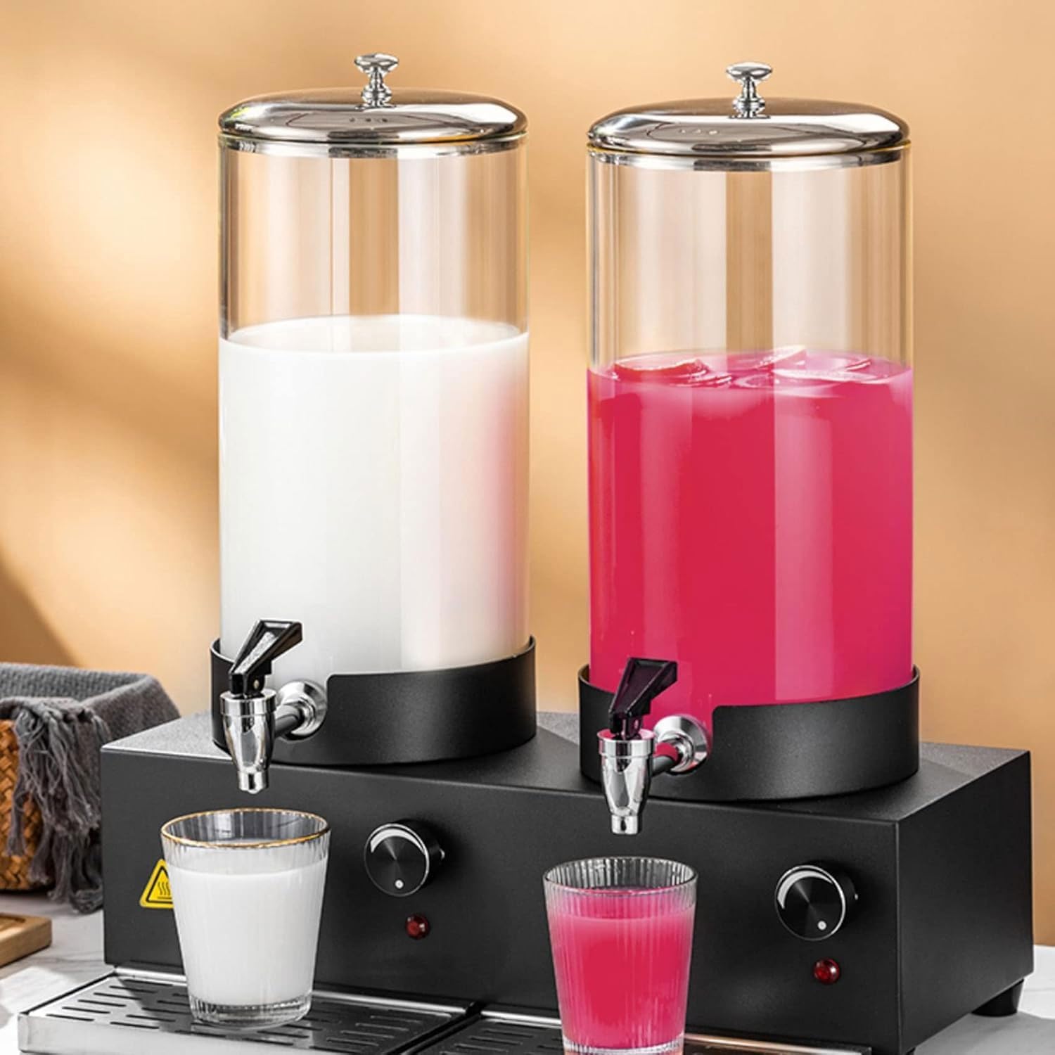 Commercial Heating Juice Dispenser, 7LX2 Electric Hot Water Insulation Bucket with 30-85℃ Temperature Adjustment, Stainless Steel Beverage Machine for Coffee, Milk, Wine,