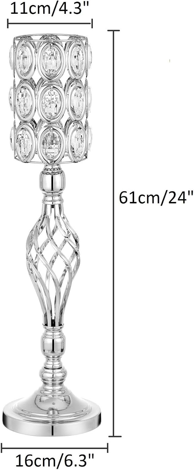 Crystal Wedding Centerpiece Vases for Tables - Set of 10 Metal Silver Vases, 24in Tall Versatile Flower Holders, Elegant Flower Stands for Centerpieces Wedding Party Reception Christmas Home Decor