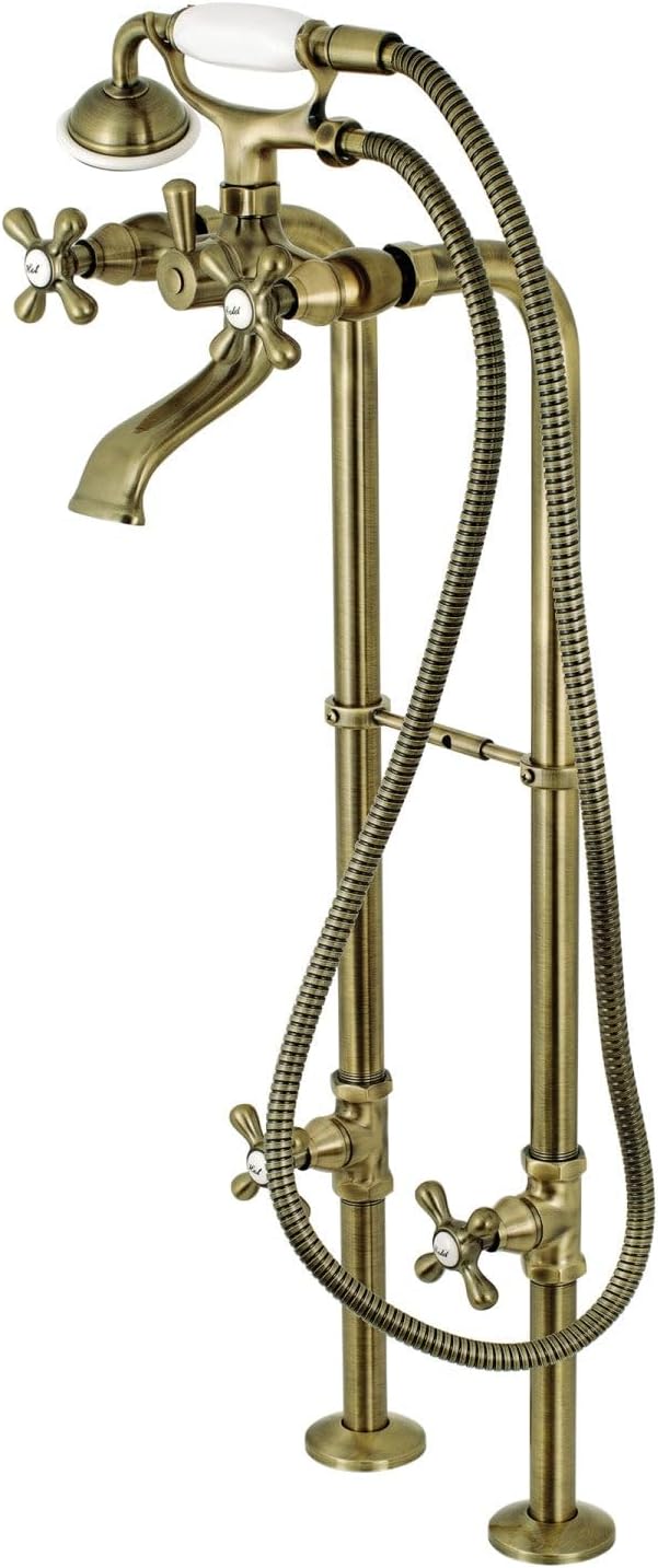 Kingston Brass CCK266K3 Kingston Freestanding Tub Faucet with Supply Line and Stop Valve, Antique Brass
