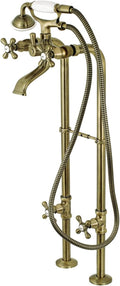 Kingston Brass CCK266K3 Kingston Freestanding Tub Faucet with Supply Line and Stop Valve, Antique Brass
