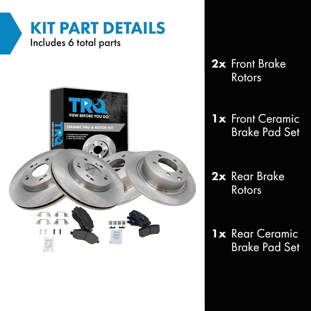 TRQ Front and Rear Brake Pad and Rotor Set Ceramic Compatible with 2007-2010 Chrysler Sebring 2011 200 2008-2014 Dodge Avenger Mitsubishi Lancer 2007-2017 Jeep Compass Patriot 2008-2012 Outlander