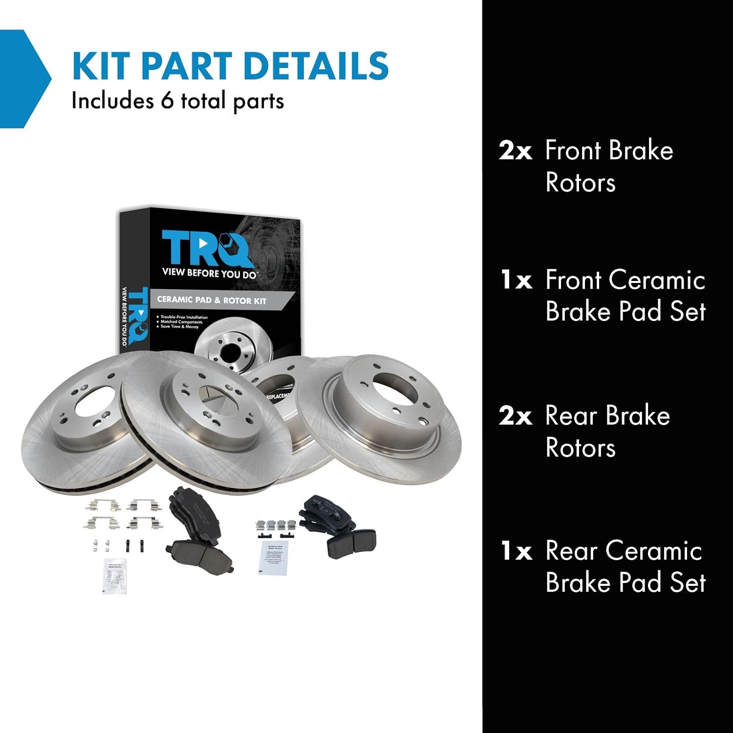 TRQ Front and Rear Brake Pad and Rotor Set Ceramic Compatible with 2007-2010 Chrysler Sebring 2011 200 2008-2014 Dodge Avenger Mitsubishi Lancer 2007-2017 Jeep Compass Patriot 2008-2012 Outlander