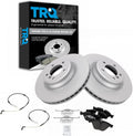 TRQ Front Brake Pad and Rotor Set Ceramic G Coated Vented Rotors Wear Sensor Compatible with 2007-2010 BMW 335i 2009-2010 335d 2010-2013 335i xDrive
