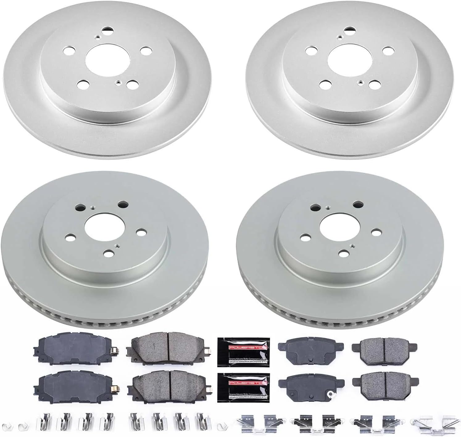 PowerStop Front and Rear Brake Kit for Toyota Prius Prime 2020-22 - Fully-Coated Disc Rotors with Z17 Ceramic Brake Pads Replacement, CRK8634