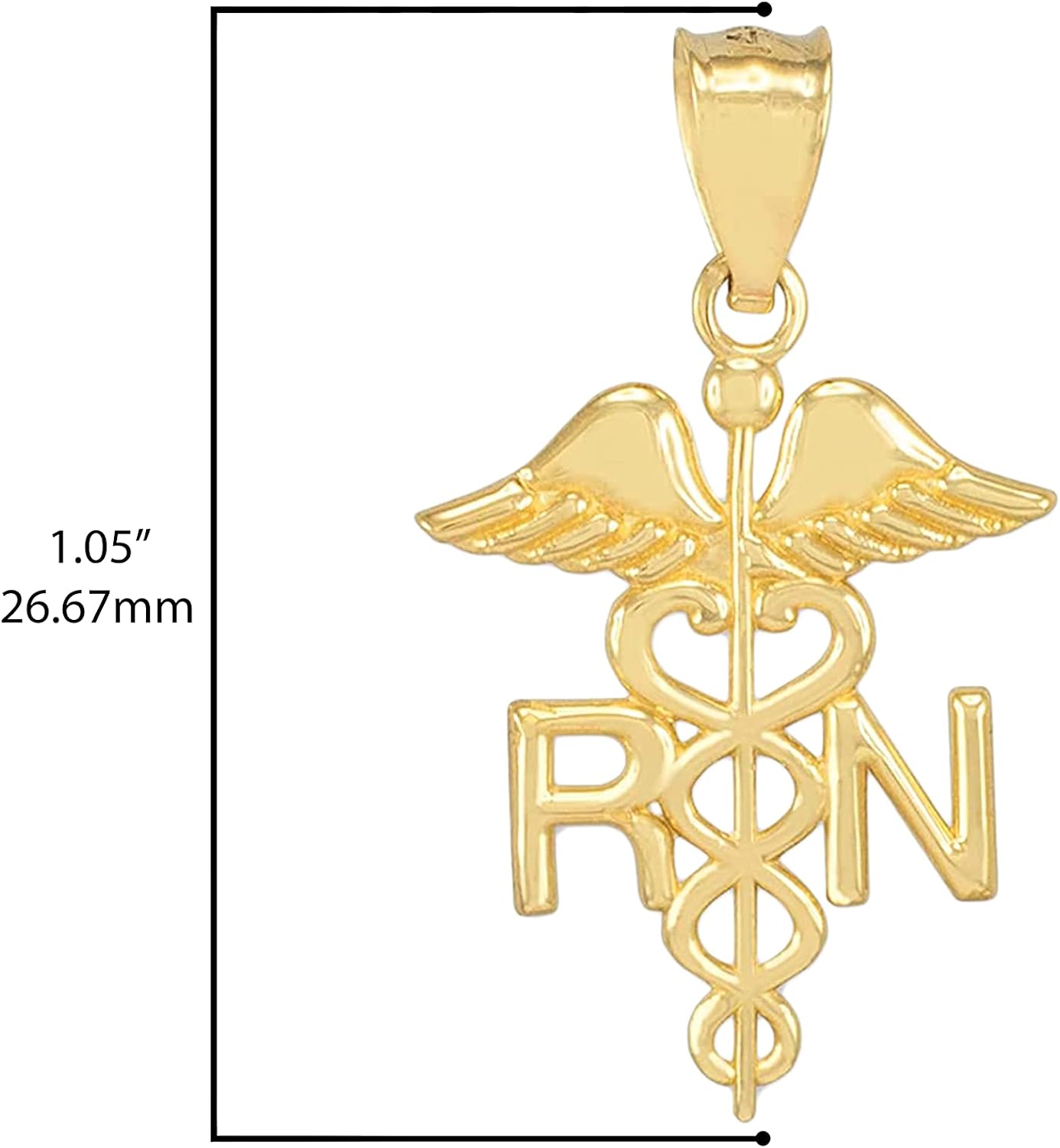 American Heroes Polished 14k Yellow Gold Caduceus RN Charm Registered Nurse Pendant Necklace