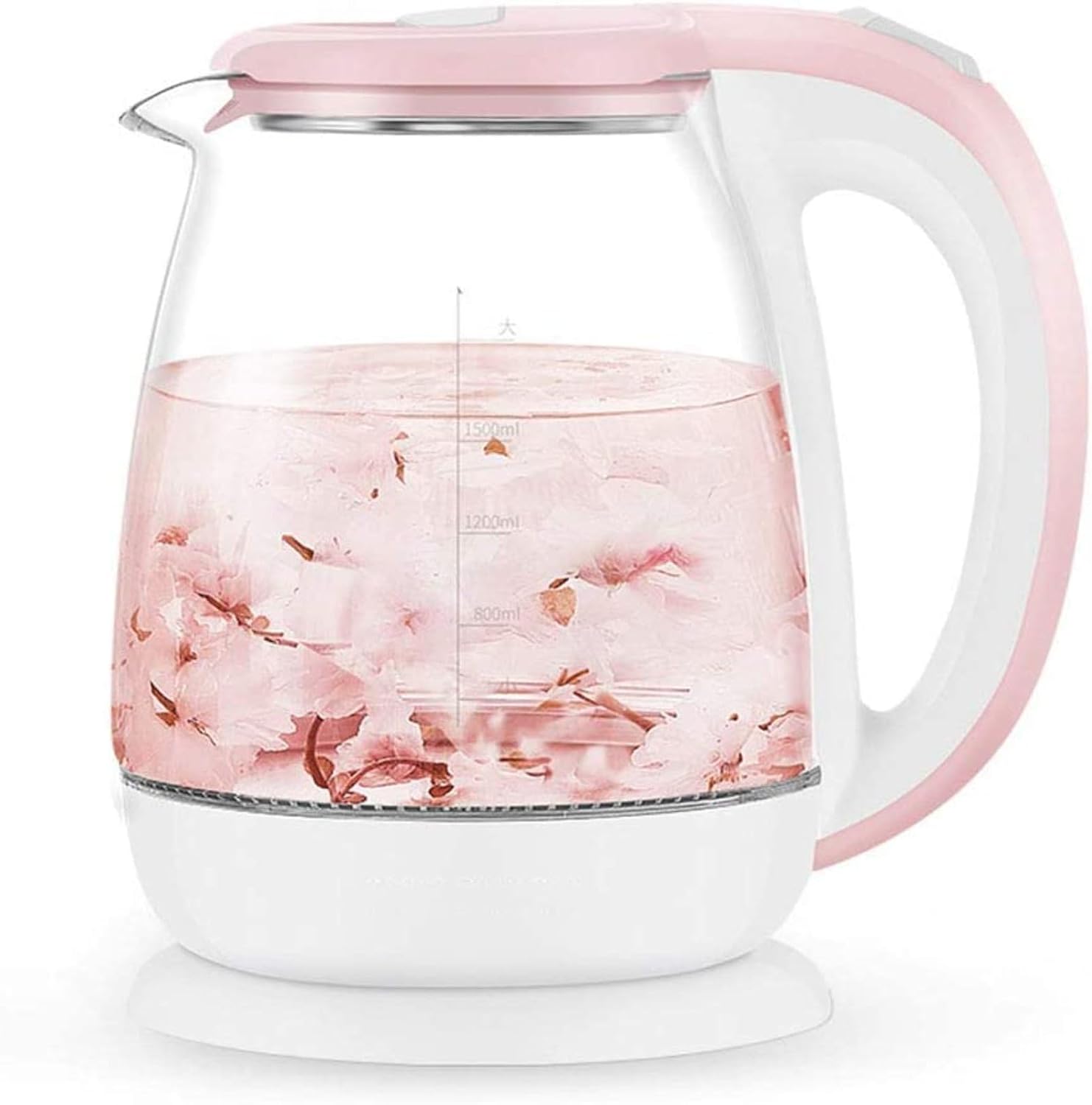 Eco Glass Electric Kettle, 1.8L Cordless Water Kettle with Blue Led Illuminated, Tea Water Kettle, Auto Shut-Off & Boil-Dry Protection, Stainless Steel Inner,Pink