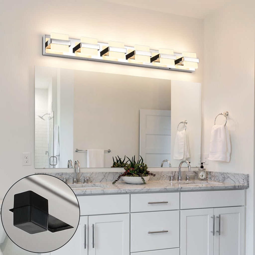 SOLFART Adjustable 6 Lights Black Bathroom Vanity Light Modern LED Vanity Light Fixtures Bathroom Lighting Fixtures for Mirror 41 inch 5 Color Dimmable 5CCT