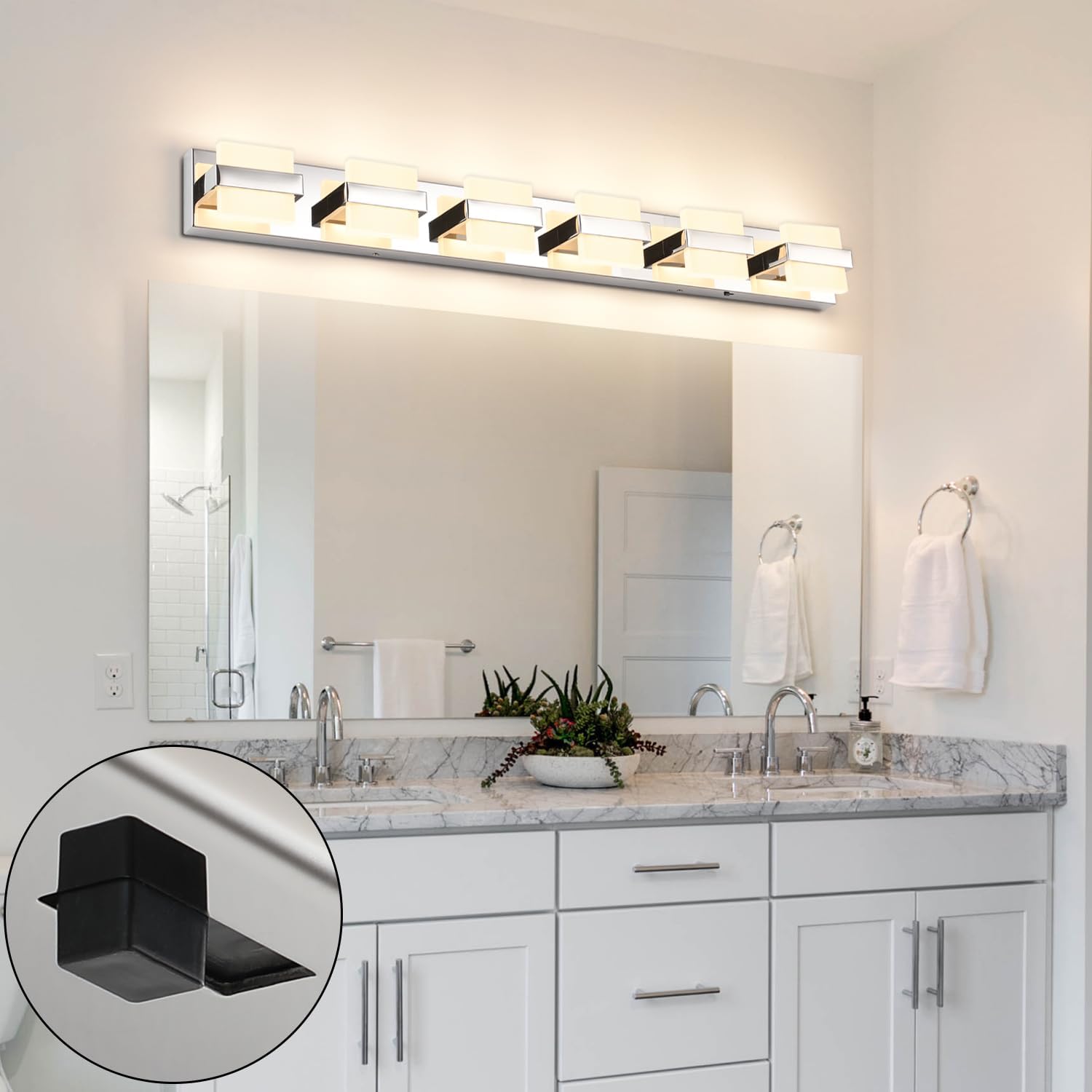 SOLFART Adjustable 6 Lights Black Bathroom Vanity Light Modern LED Vanity Light Fixtures Bathroom Lighting Fixtures for Mirror 41 inch 5 Color Dimmable 5CCT