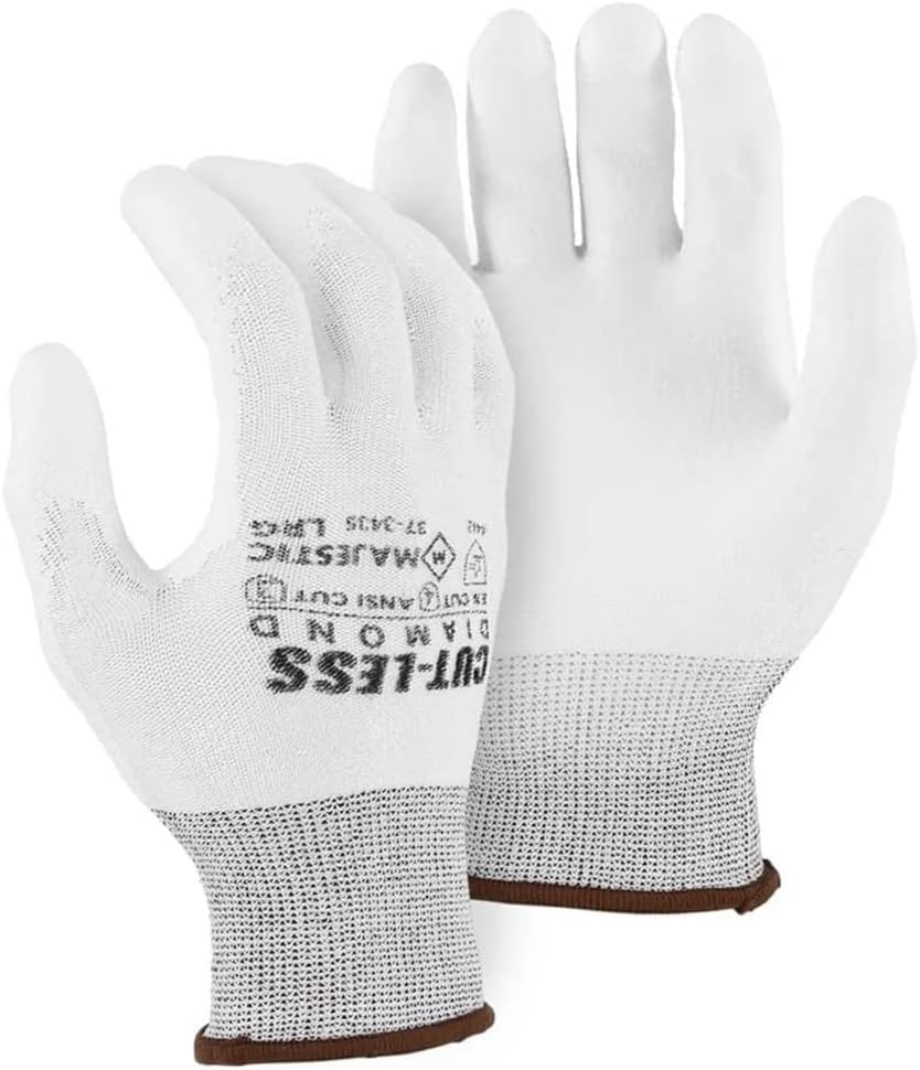 Majestic 37-3435 Cut Resistant White Diamond Dyneema Poly Coated Gloves (12 Pair) Size Medium, Formerly Majestic 3435