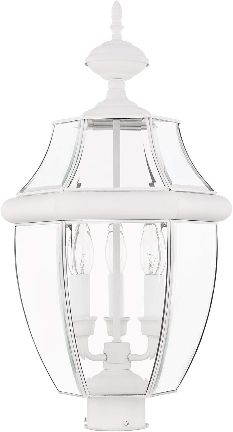 Livex Lighting 2354-03 Outdoor Post with Clear Beveled Glass Shades, White