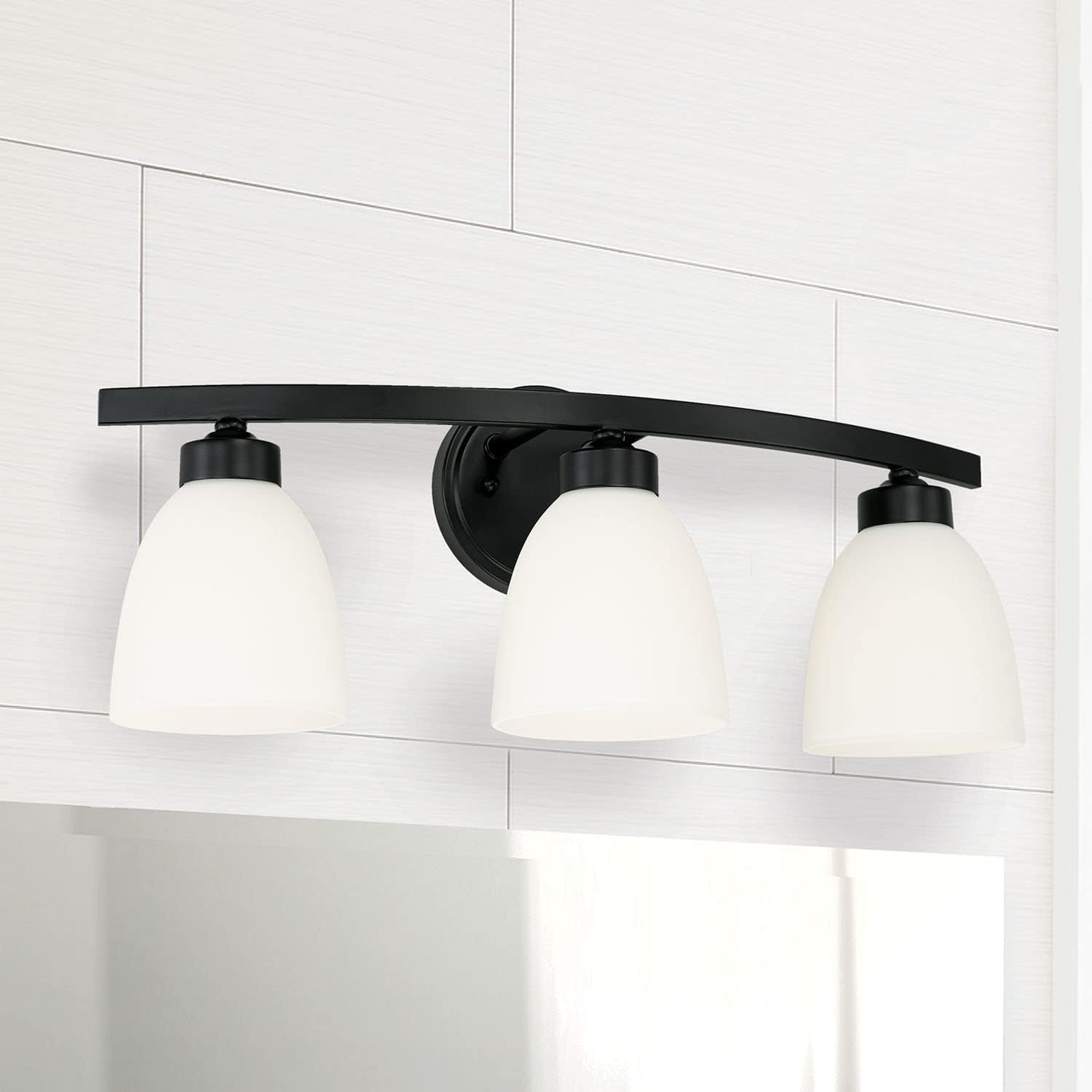 HomePlace by Capital Lighting 114331MB-333 Jameson Transitional Soft White Glass Bathroom Vanity Wall Light, 3-Light 300 Total Watts, 9' H x 21' W, Matte Black