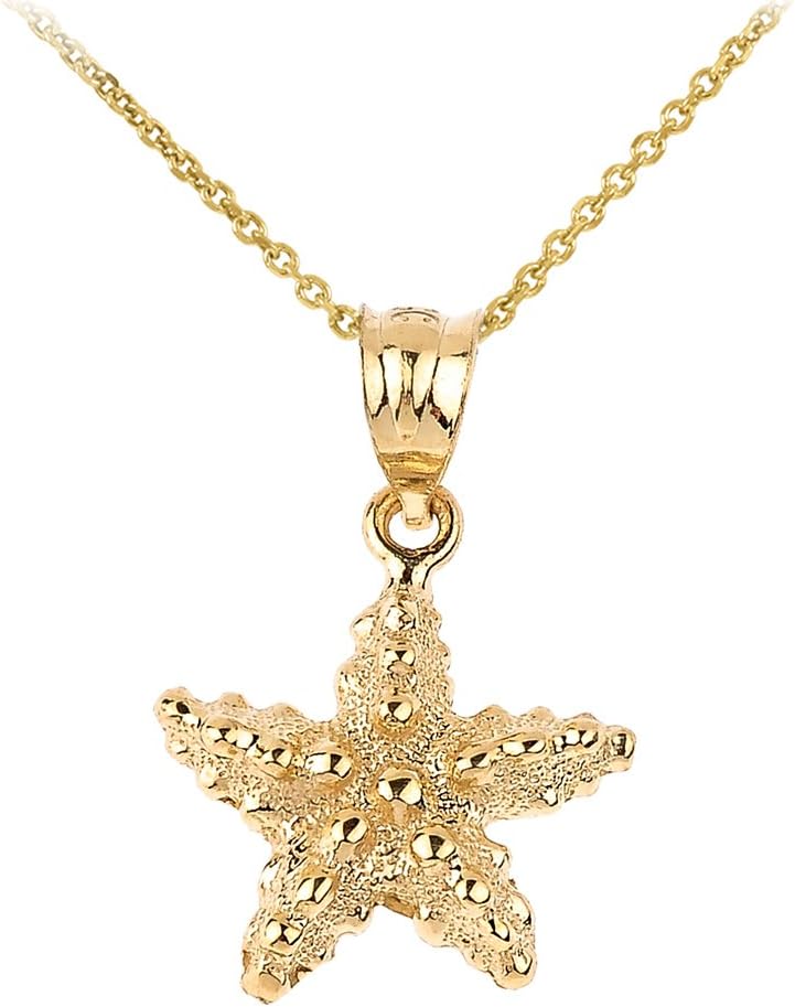 10k Yellow Gold Textured SeaStar Pendant Necklace