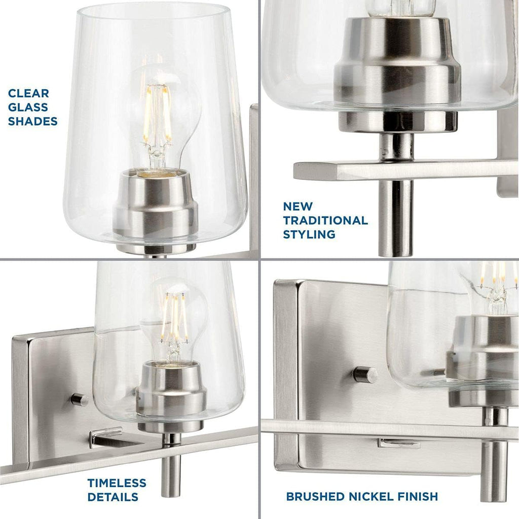 Progress Lighting Calais Collection 3-Light Clear Glass New Traditional Bath Vanity Light Brushed Nickel