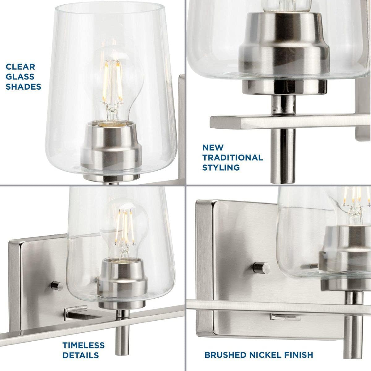Progress Lighting Calais Collection 3-Light Clear Glass New Traditional Bath Vanity Light Brushed Nickel