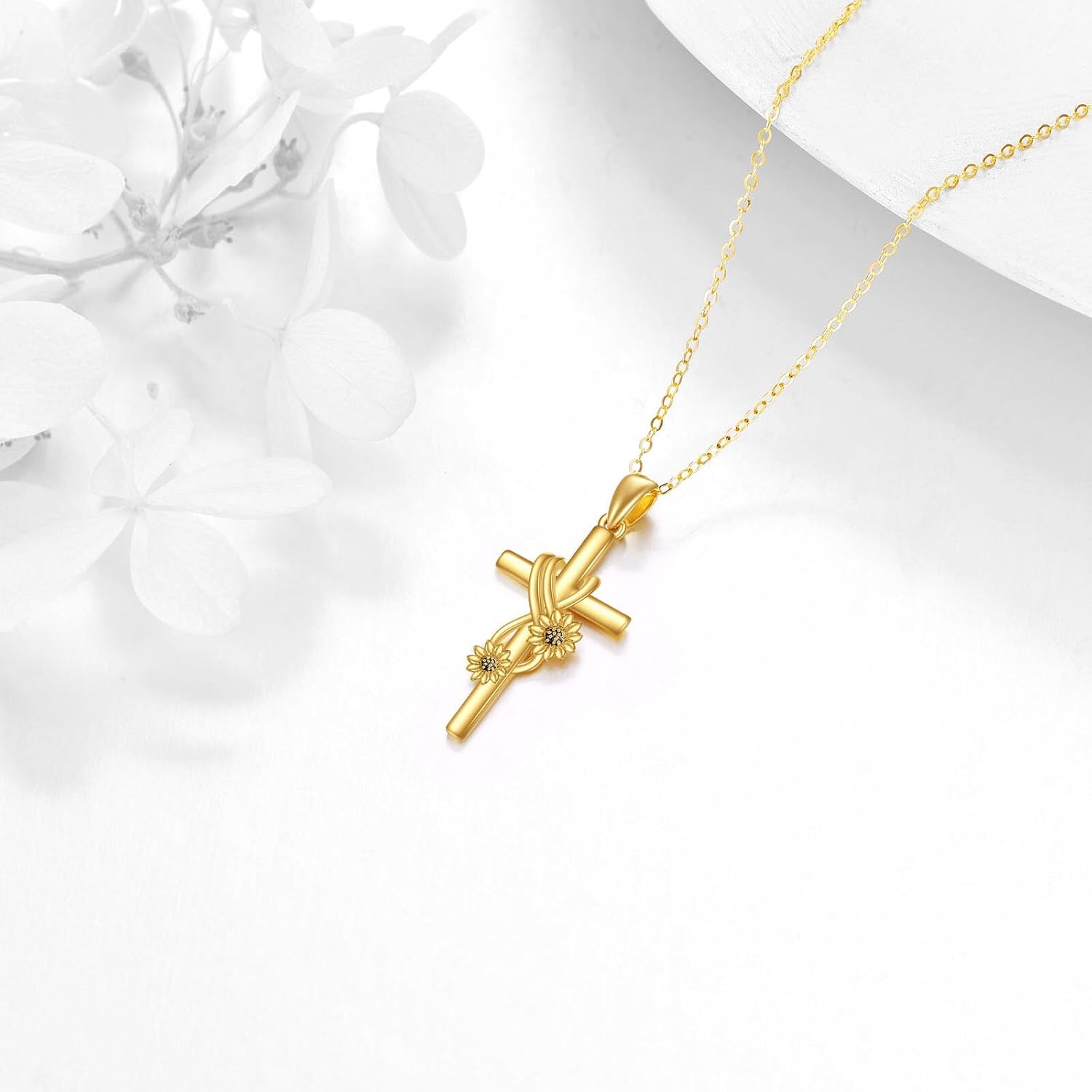 KECHO 14k Real Gold Cross Jewelry Gifts for Mother Grandma Sister Cross Pendant Necklace for Women