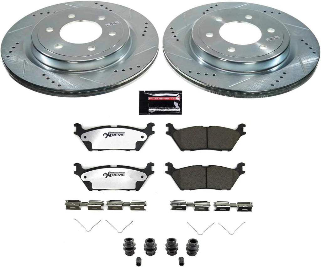 PowerStop Rear Brake Kit For Ford Expedition 2022-24 |F-150 2021-24 |Lincoln Navigator 2022-24 - Truck & Tow Carbon Fiber Ceramic Brake Pads + Drilled & Slotted Rotors Upgrade, K8764-36