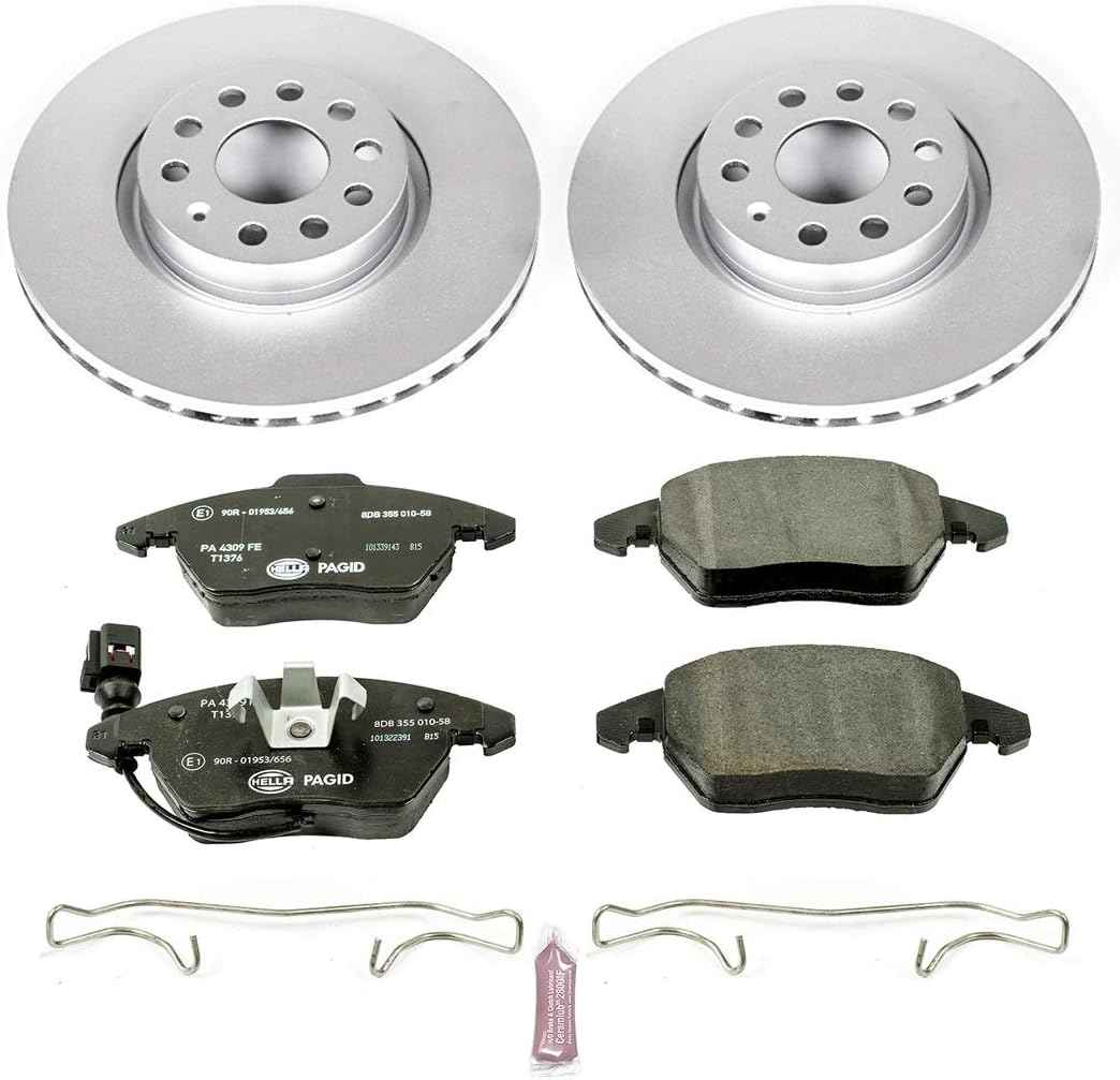 PowerStop Euro-Stop Fully Coated Front Brake Kit For Audi A3 2006-13 |A3 Quattro 2006-13 |TT 2008-09 |TT Quattro 2009-15 - ECE-R90 Certified Brake Pads + Disc Rotor Upgrade, ESK2259
