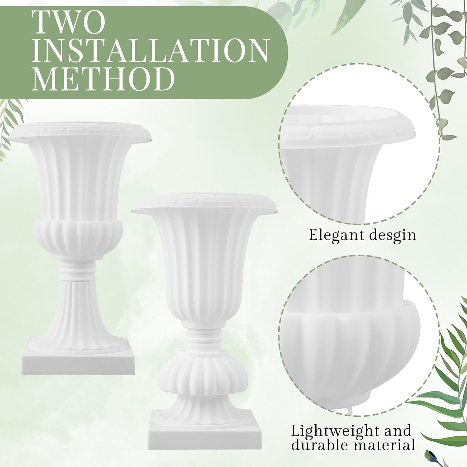 AceOrbit 6 Pack 20' Large Plastic Urn Planters, Pedestal Flower Plant Pot White Plant Stand for Wedding, Party, Event, Home, Stage, Garden, Balcony Decoration