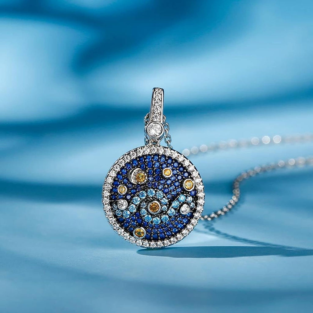 Jeulia 'The Starry Night' & 'Pure Night' Inspired Round Cut Sterling Silver Necklace Fashion Anniversary Engagement Wedding Christmas Valentine's Day Birthday for Her Women Wife Girlfriend With Gift Jewelry Box (universal, The Starry Night)