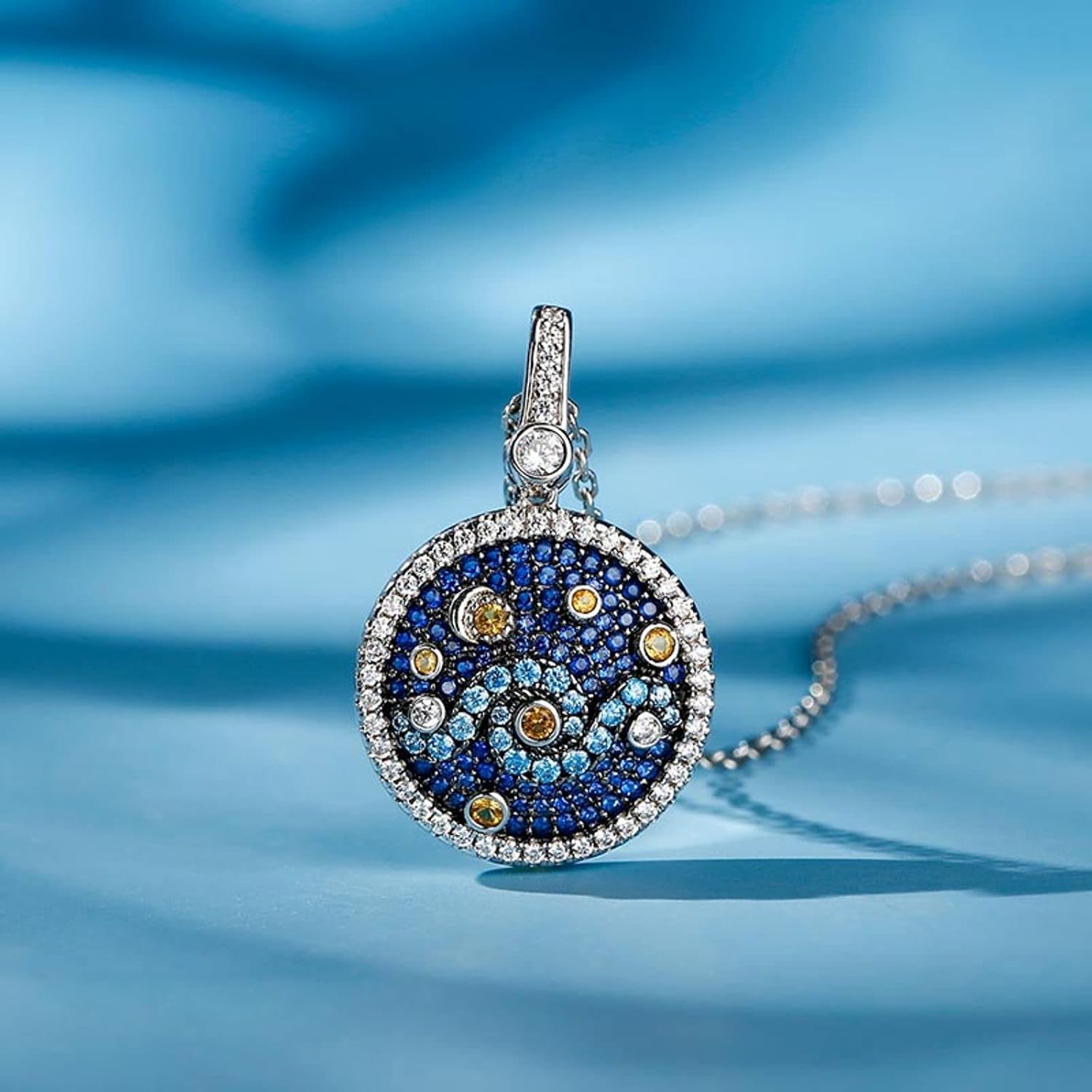 Jeulia 'The Starry Night' & 'Pure Night' Inspired Round Cut Sterling Silver Necklace Fashion Anniversary Engagement Wedding Christmas Valentine's Day Birthday for Her Women Wife Girlfriend With Gift Jewelry Box (universal, The Starry Night)