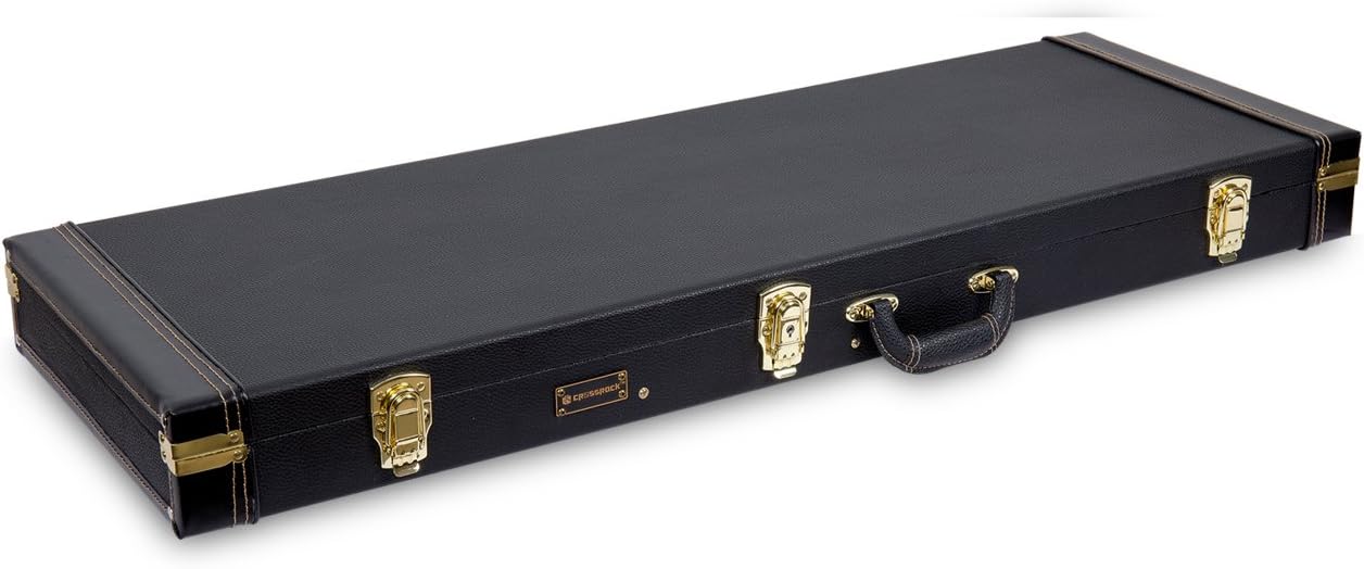 Crossrock Electric Guitar Case fits Fender Telecaster and Stratocaster- Sponge Lining, Metal Feet, Storage Space-Black (CRW600EBK)