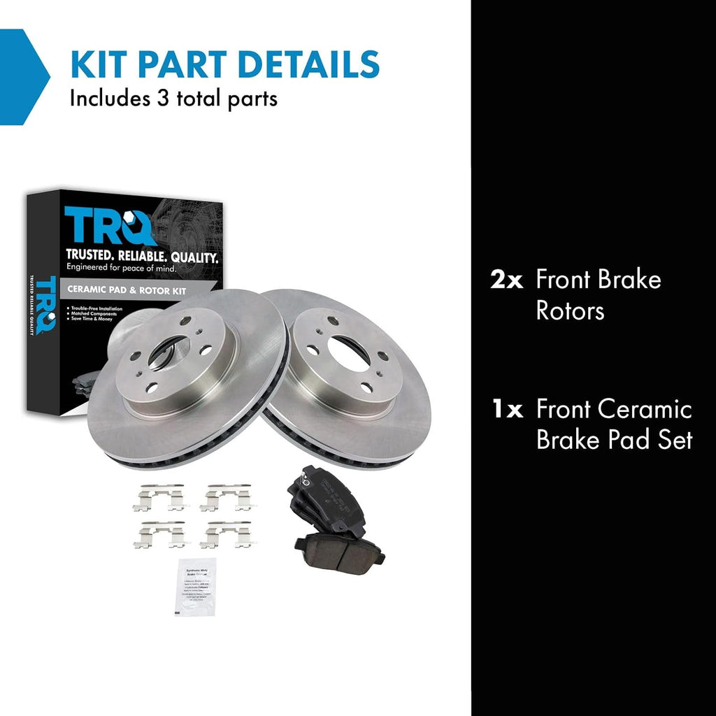 TRQ Front Brake Pad and Rotor Set Ceramic Vented Rotors Compatible with 2013 Scion iQ