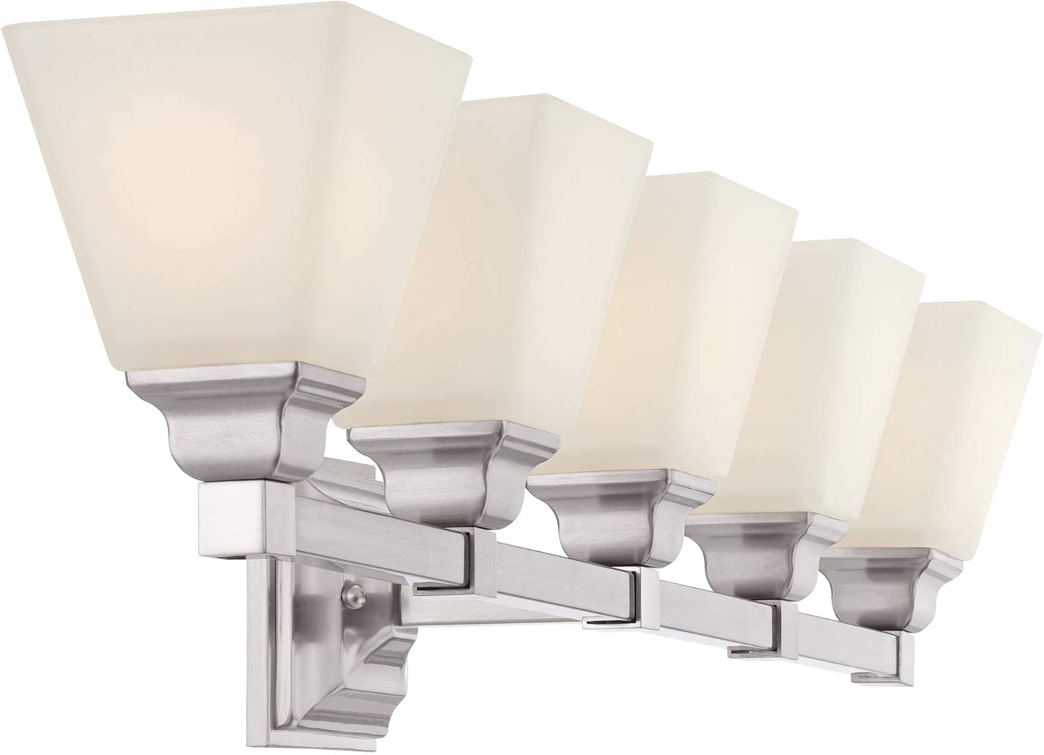 Regency Hill Mencino-Opal Wall Mount Light Satin Nickel Silver Metal Hardwired 35 1/4' Wide 5-Light Fixture Etched White Glass Shade for Bathroom Vanity Mirror House Home Room Decor