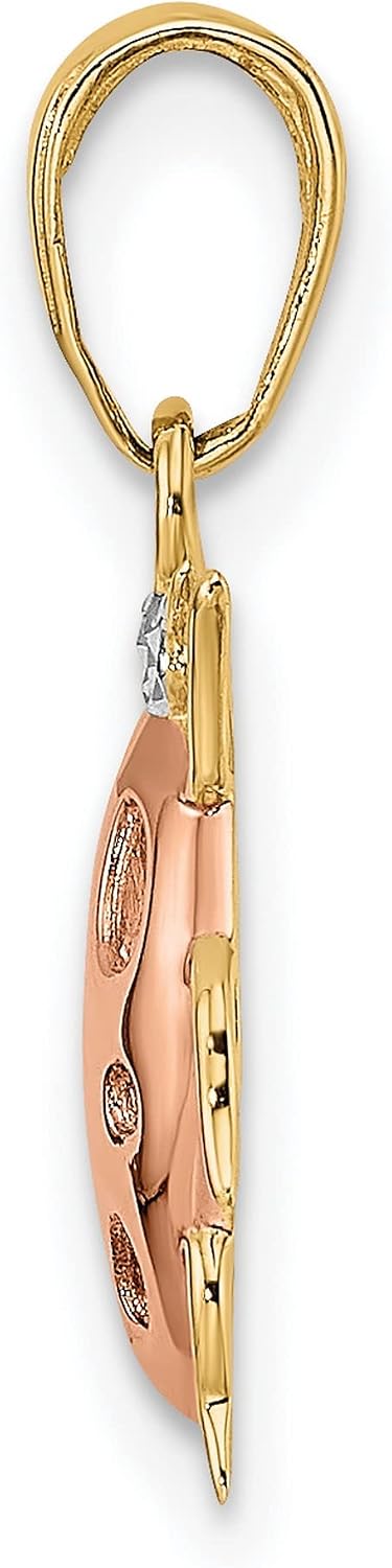 14k Yellow Gold Ladybug Pendant Charm with Rhodium and Rose Tone Accents | 15 x 13 mm charm, 19 mm length with bail, white rhodium and rose tone accents, polished diamond-cut details, solid 14k gold