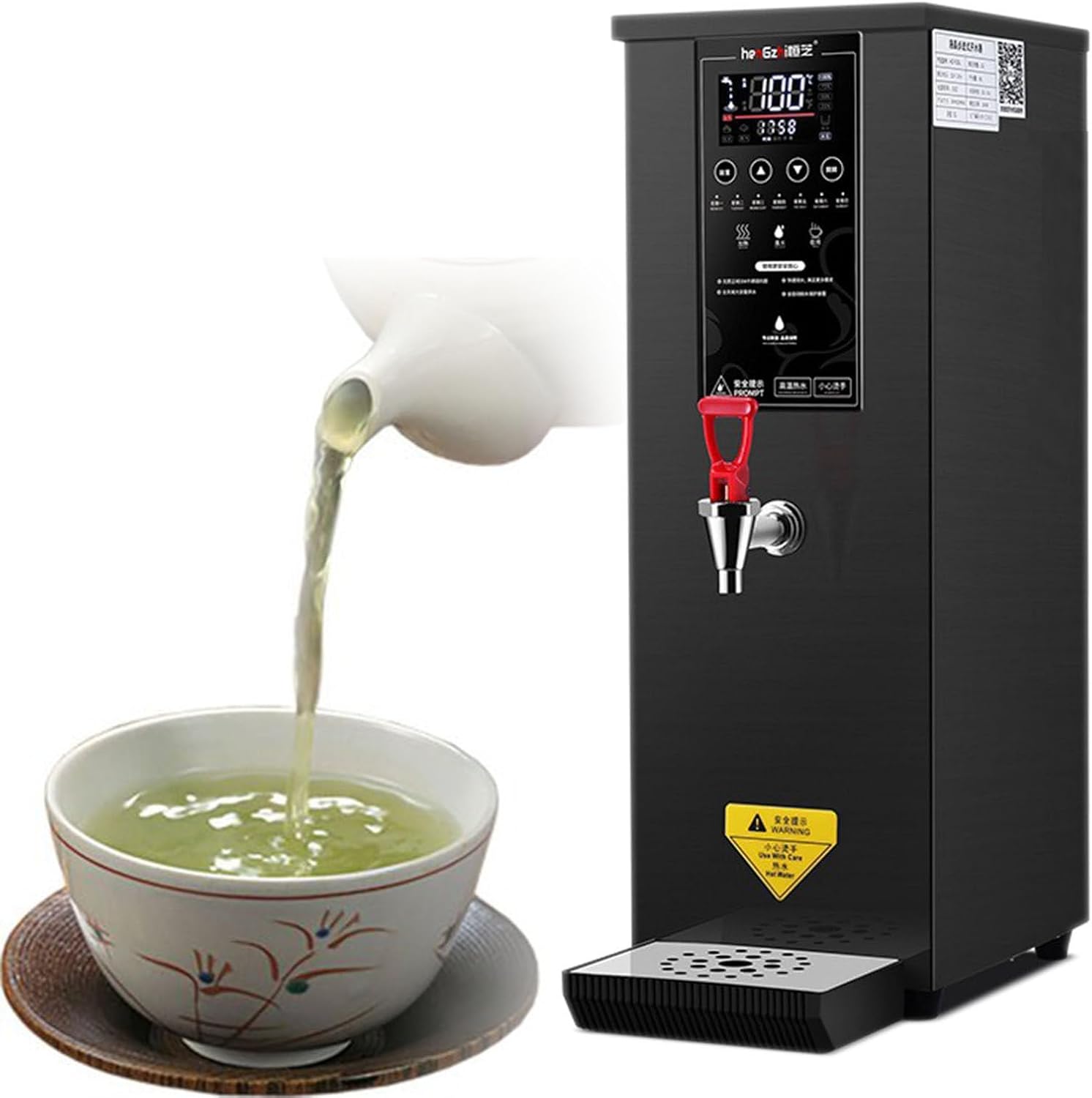 Hot Water Dispenser, 1000W Commercial Hot Water Boiler, 60L/H Large Hot Beverage Dispenser with 304 Stainless Steel Inner, HD LED Screen for Hotels, Restaurants, Bars Black