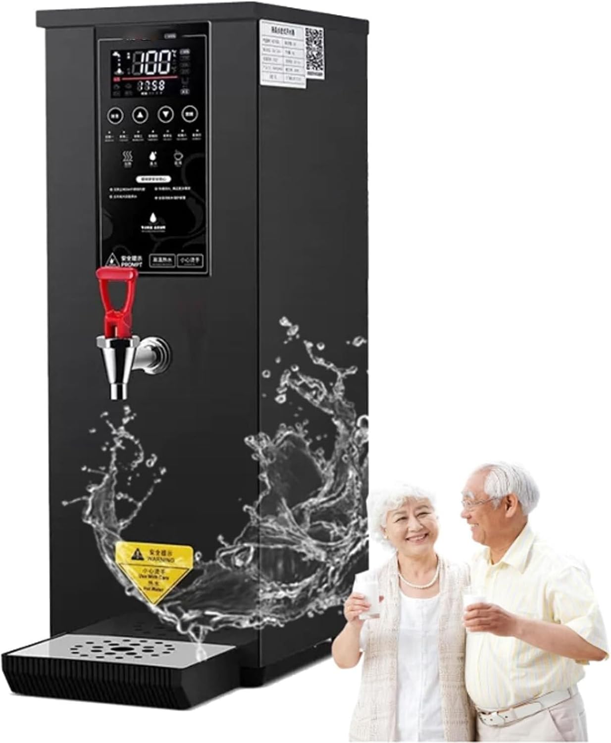 Commercial Hot Water Dispenser, Electric Water Boiler and Dispenser, Full-Automatic Boiling Water Machine Stainless Steel Liner and LCD Display for Tea Coffee Shop Dessert Shop Hotel Black