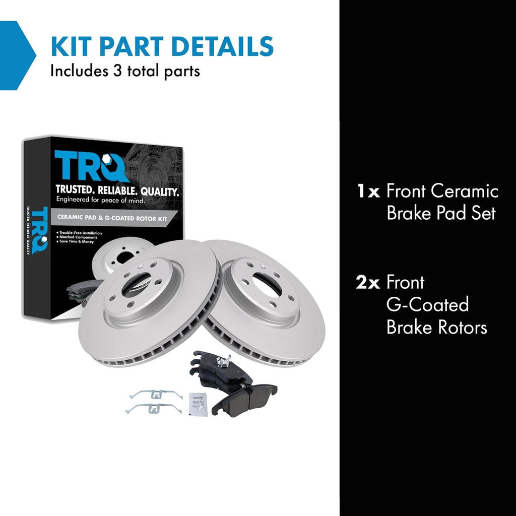 TRQ Front Brake Pad and Rotor Set Ceramic Coated Vented Rotors Compatible with 2009-2012 Q5 2011-2016 A4 2012-2017 A5 2013-2016 Allroad 2012-2015 A6 2014-2015 A7 Quattro