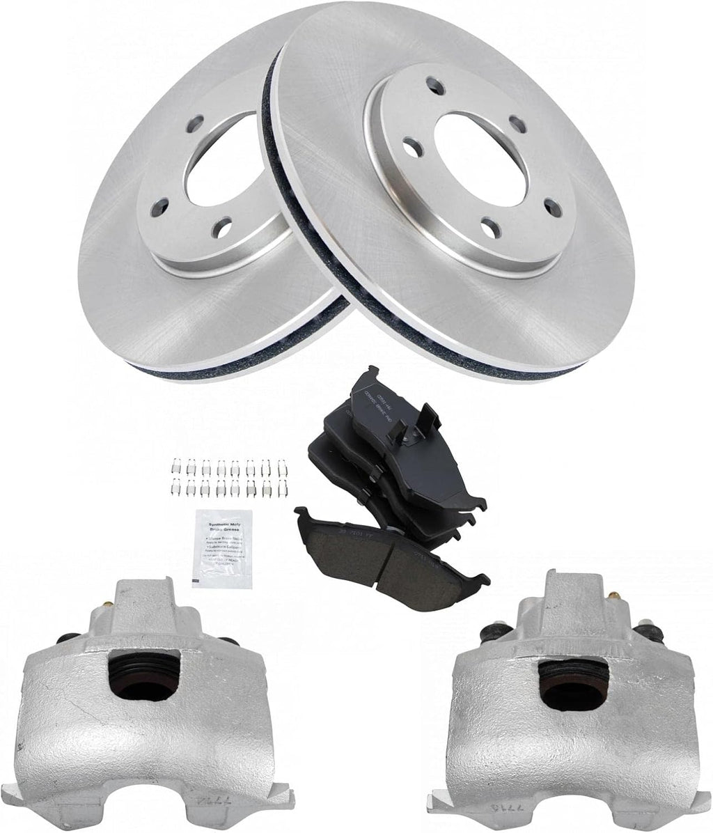 TRQ Front Brake Pad and Rotor Set Ceramic Rotors Calipers Compatible with 1996-2000 Chrysler Town and Country 1996-2000 Dodge Caravan Grand Caravan 1996-2000 Plymouth Voyager Grand Voyager