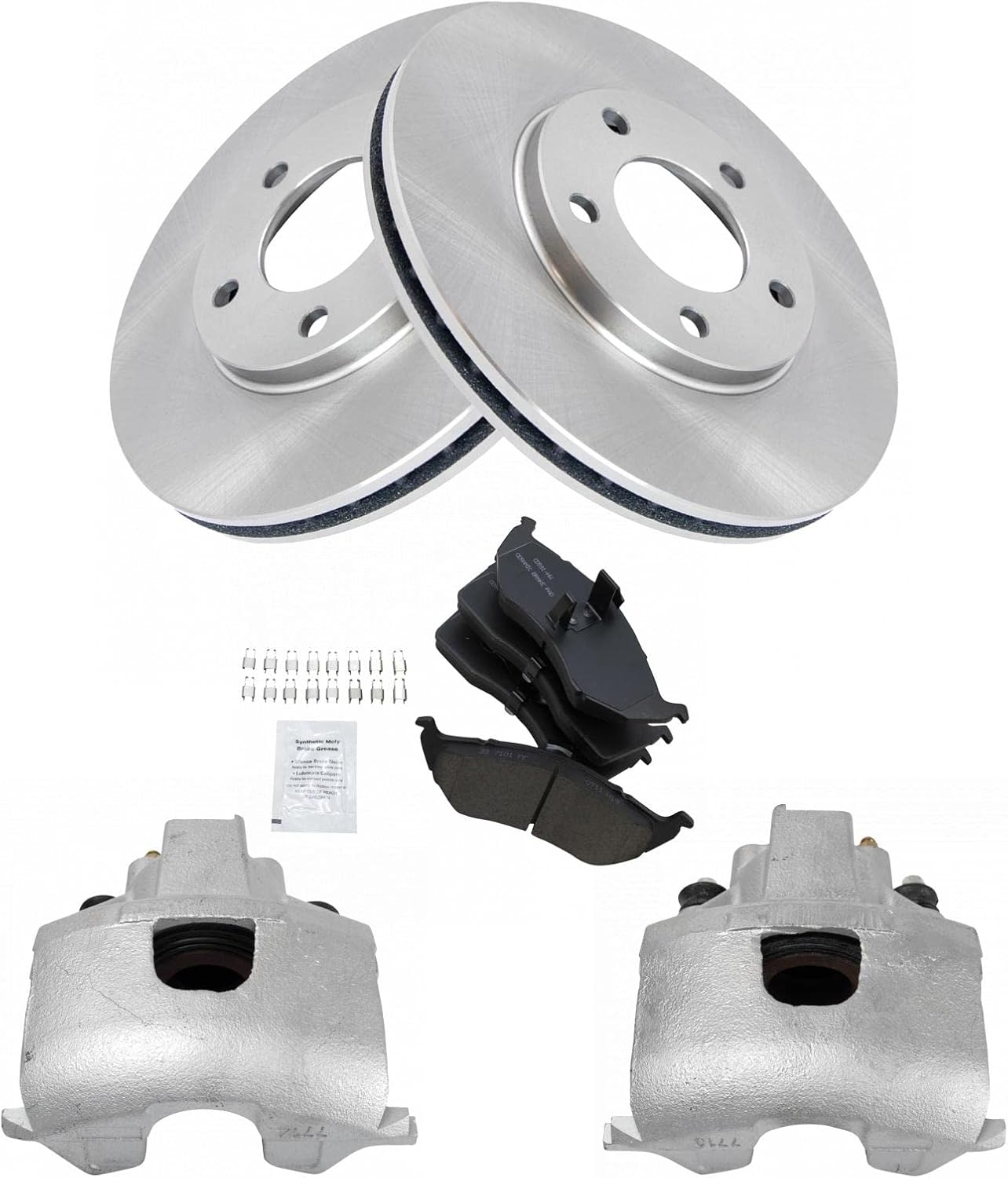 TRQ Front Brake Pad and Rotor Set Ceramic Rotors Calipers Compatible with 1996-2000 Chrysler Town and Country 1996-2000 Dodge Caravan Grand Caravan 1996-2000 Plymouth Voyager Grand Voyager