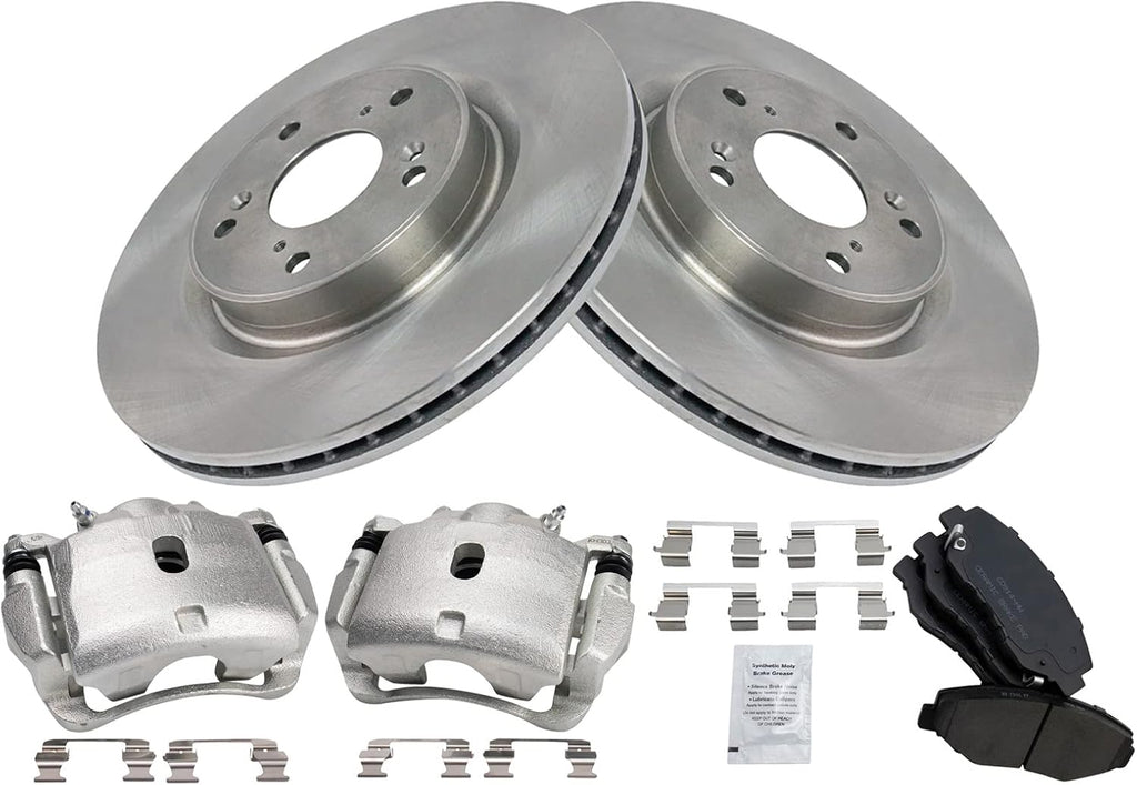 TRQ Front Brake Pad and Rotor Set Ceramic Vented Rotors Calipers Compatible with 2012-2015 Honda CR-V