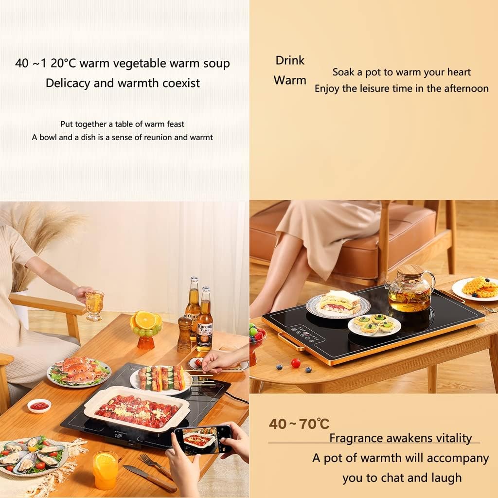 Plate Warmer Electric Warming Tray Multifunctional Hotplates Glass Top Keep Food Warm with Touch AdjusTemperature Control Warming Serving Tray Food for Buffets Home Dinners