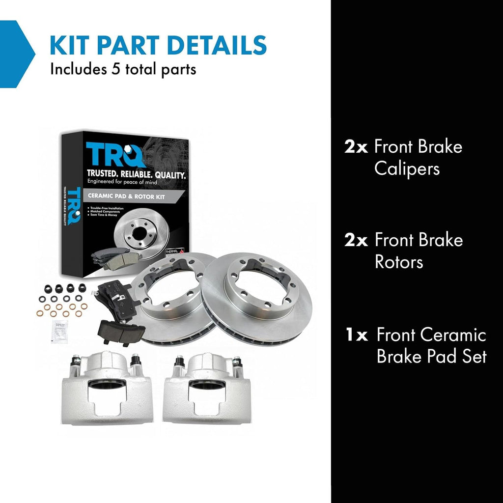 TRQ Front Brake Pad and Rotor Set Ceramic Vented Rotors Calipers Compatible with 1988-2000 Chevrolet GMC K3500 1989-2000 K2500 1992-1999 K2500 Suburban 1995-1999 K1500 Suburban