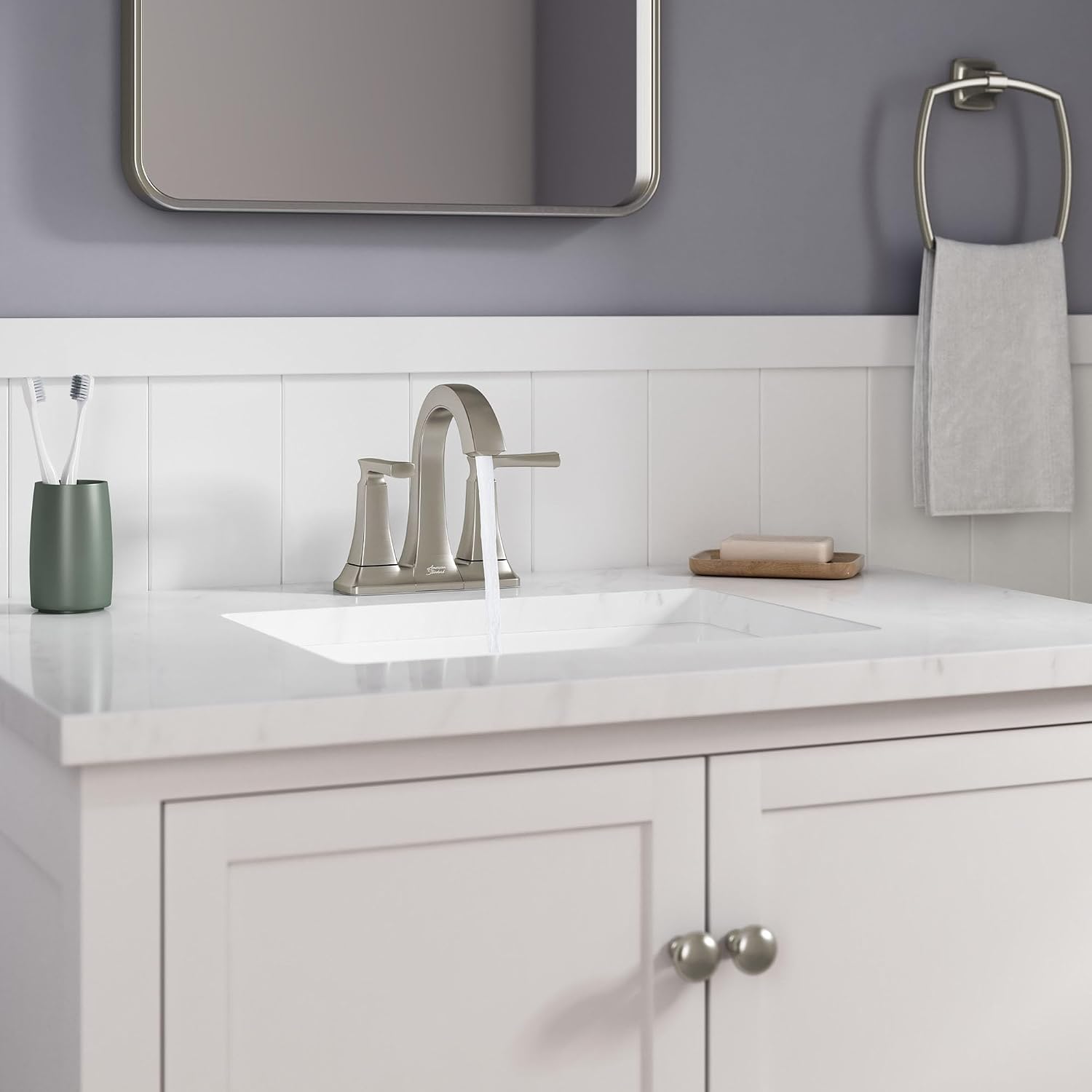 American Standard 7426201.295 Belmeade Two-Handle 4-Inch Centerset Bathroom Faucet, 1.2 GPM, Brushed Nickel