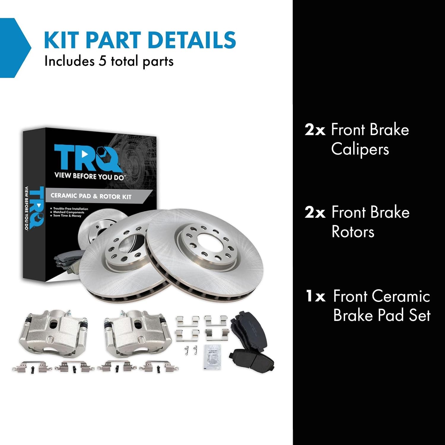 TRQ Front Brake Pad and Rotor Set Ceramic Vented Rotors Calipers Compatible with 2013-2016 Dodge Dart