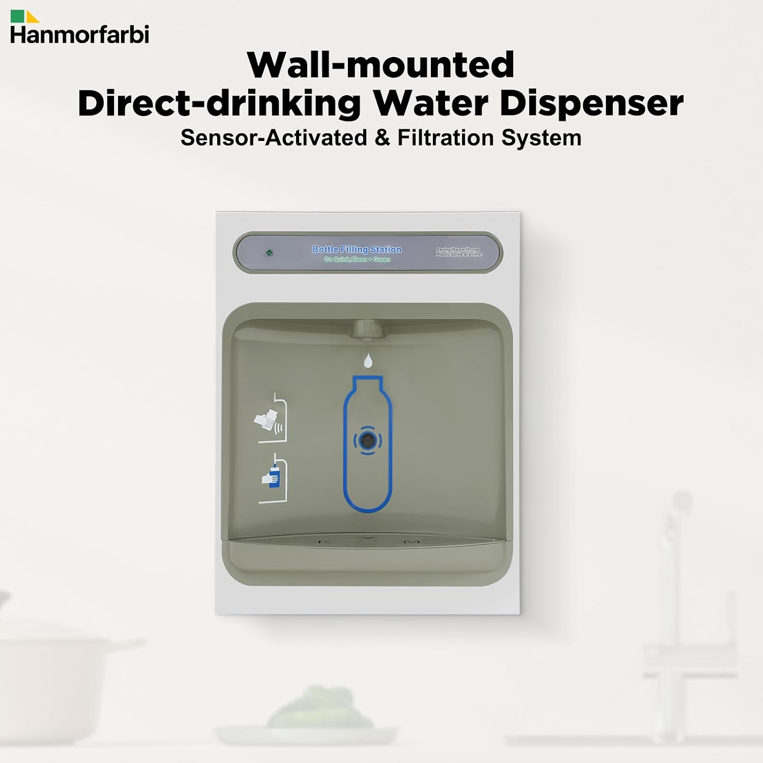 Wall Mount Water Dispenser with Sensor Touchless Faucet, Direct Drinking Filtration System, Stainless Steel Commercial Grade for Home Office Kitchen Gym, Easy Installation