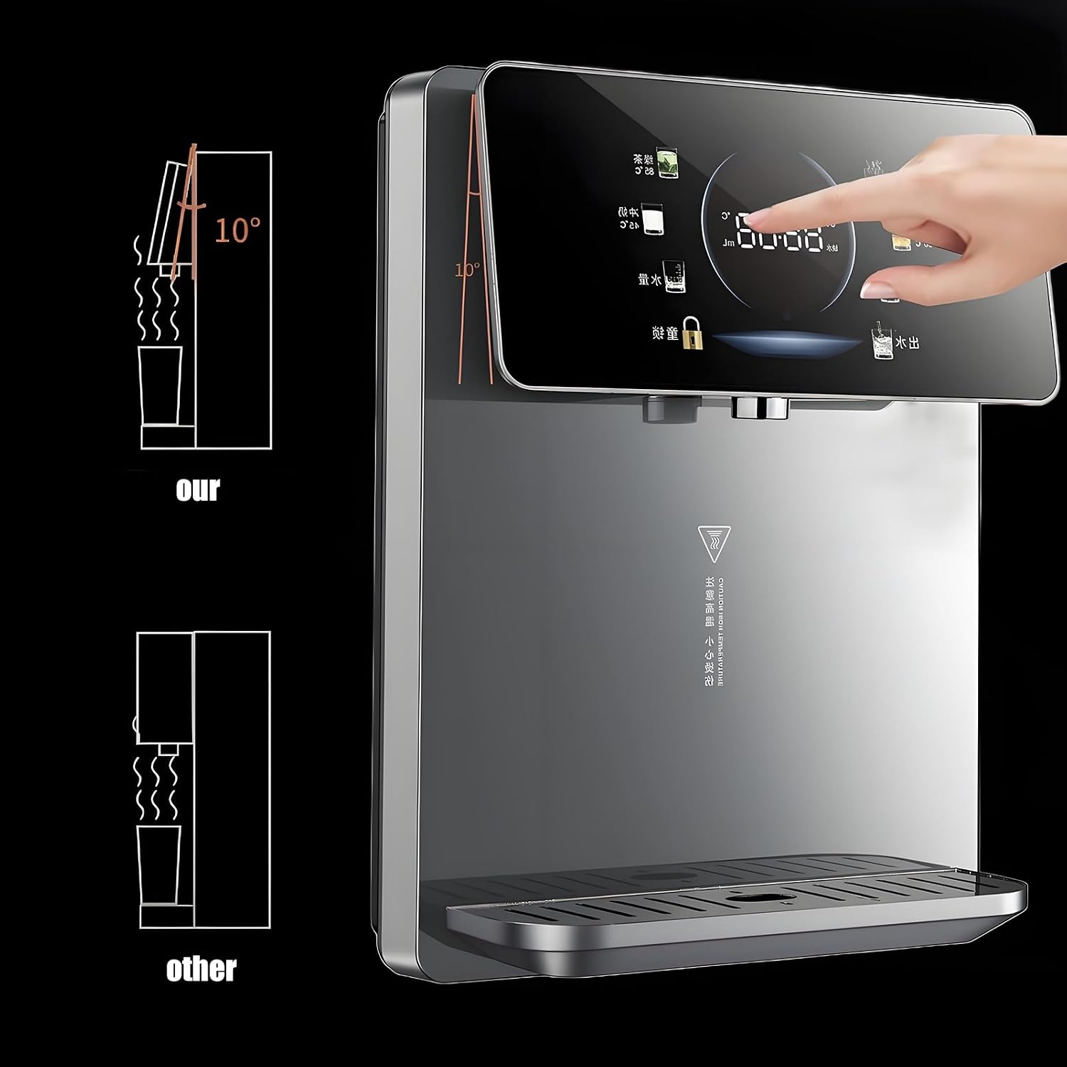 2200W Wall-Mounted Water Dispenser with Safety Children's Lock, Adjustable Temperature, Large Screen Touch, Hot Water 25L/h, for House/Office(Gray)